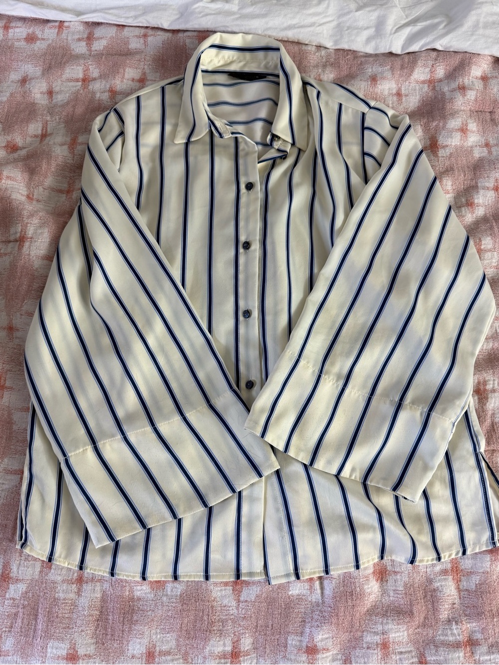Zara Cream Button-Down Shirt with Blue Stripes